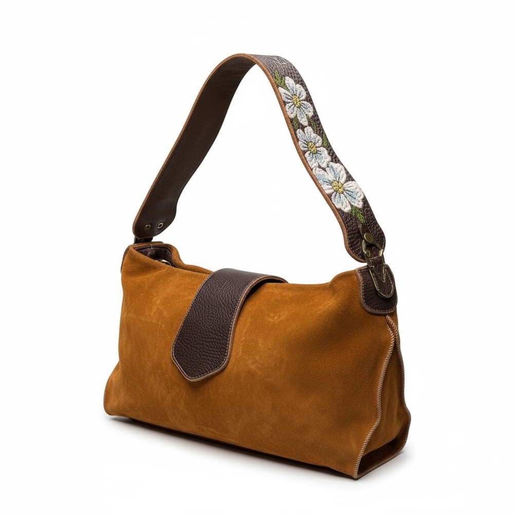 Rare: Tylie Malibu ♔ Ltd Ed Hand Painted Flower Strap Apache Bag ♔ Caramel Suede